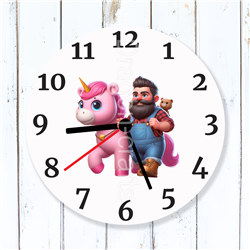 Round Glass  Wall Clock - Unicorn Rider - 62