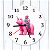 Round Glass  Wall Clock - Unicorn Rider - 64