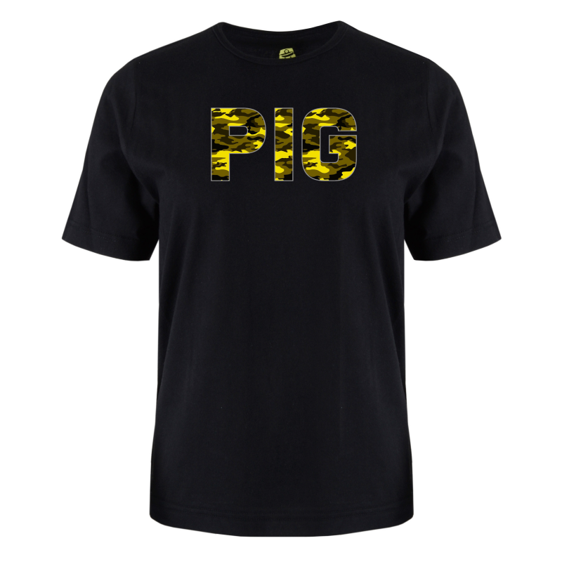 printed word  t-shirt - yellow camo - Pig