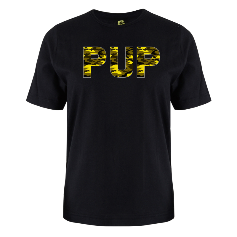 printed word  t-shirt - yellow camo - Pup