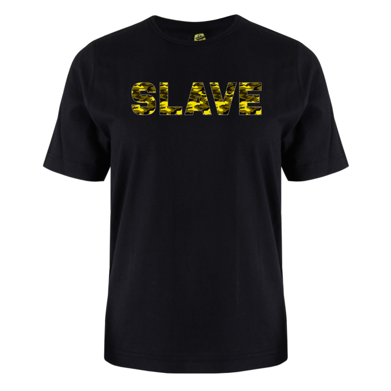 printed word  t-shirt - yellow camo - Slave